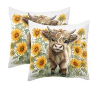 VAPOKF Highland Cow Baby Girasol - Juego de 2 fundas de almohada de 45 x 45 cm, fundas de almohada cuadradas para decoración de sofá y sofá en casa de primavera