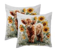 VAPOKF Highland Cow Baby Sunflowers - Juego de 2 fundas de almohada de 45 x 45 cm, fundas de almohada cuadradas para decoración de sofá y sofá en casa de primavera