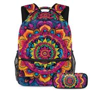 VAPOKF Hippie - Juego de mochila escolar con diseño floral de mandala de henna para adolescentes, niñas, niños, mochila para estudiantes, mochila con estuche para lápices para primaria, secundaria