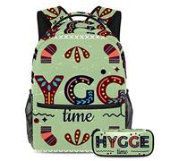 VAPOKF Hygge Time - Juego de mochila escolar para adolescentes y niños, mochila con estuche para lápices para la escuela, color verde, multicolor, Talla única, Juegos de mochilas escolares