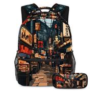 VAPOKF Japan Tokyo Street Shop - Juego de mochila escolar para adolescentes, niñas, niños, estudiantes, mochila con estuche para lápices para primaria, secundaria, secundaria y secundaria