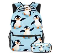 VAPOKF Joyful Penguins - Juego de mochila escolar para adolescentes, niñas y niños, mochila para estudiantes, mochila con estuche para lápices para primaria, secundaria, secundaria y secundaria