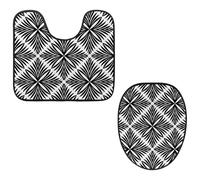 VAPOKF Juego de 2 alfombras de baño con pedestal, alfombrilla de contorno en forma de U y cubierta de tapa de inodoro, funda de asiento de inodoro de franela suave antideslizante, palma negra y blanca