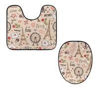 VAPOKF Juego de 2 alfombras de baño con pedestal, alfombrilla de contorno en forma de U y cubierta de tapa de inodoro, alfombrilla de franela suave antideslizante para asiento de inodoro, romántica