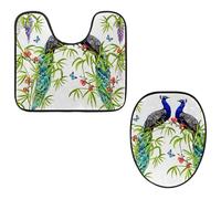 VAPOKF Juego de 2 alfombras de baño con pedestal, alfombrilla de contorno en forma de U y cubierta de tapa de inodoro, alfombrilla de baño de franela suave antideslizante para asiento de inodoro, dos