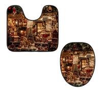 VAPOKF Juego de 2 alfombras de baño con pedestal, alfombrilla de contorno en forma de U y cubierta de tapa de inodoro, funda de asiento de inodoro de franela suave antideslizante, tienda de