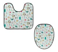 VAPOKF Juego de 2 alfombras de baño con pedestal, alfombrilla de contorno en forma de U y cubierta de tapa de inodoro, funda de asiento de baño de franela suave antideslizante, patrón retro de hora