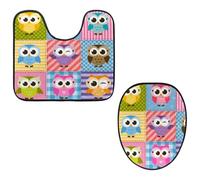 VAPOKF Juego de 2 alfombras de baño con pedestal, alfombrilla de contorno en forma de U y cubierta de tapa de inodoro, funda de asiento de inodoro de franela suave antideslizante, colorida y divertida