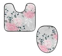 VAPOKF Juego de 2 alfombras de baño con pedestal, alfombrilla de contorno en forma de U y cubierta de tapa de inodoro, alfombrilla de franela suave antideslizante para asiento de inodoro, ramo de