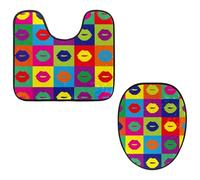 VAPOKF Juego de 2 alfombras de baño de pedestal, alfombrilla de contorno en forma de U y cubierta de tapa de inodoro, alfombrilla de baño de franela suave antideslizante para asiento de inodoro