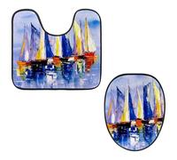 VAPOKF Juego de 2 alfombras de baño de pedestal, alfombrilla de contorno en forma de U y cubierta de tapa de inodoro, alfombrilla de franela suave antideslizante para asiento de inodoro, pintura al