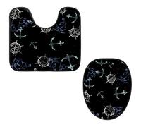 VAPOKF Juego de 2 alfombras de baño de pedestal, alfombrilla de contorno en forma de U y cubierta de tapa de inodoro, alfombrilla de baño de franela suave antideslizante, funda para asiento de inodoro