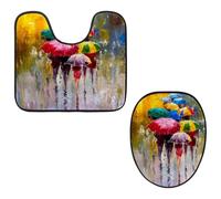 VAPOKF Juego de 2 alfombras de baño de pedestal, alfombrilla de contorno en forma de U y cubierta de tapa de inodoro, alfombrilla de franela suave antideslizante para asiento de inodoro, pintura al