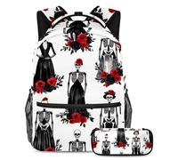 VAPOKF Juego de mochila escolar con diseño de esqueleto vestido para novios y adolescentes, niñas, niños, mochila para estudiantes, mochila con estuche para lápices para primaria, secundaria, escuela