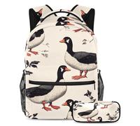 VAPOKF Juego de mochila escolar con diseño de patos indios y negros y blancos para adolescentes, niñas y niños, mochila para estudiantes, mochila con estuche para lápices para primaria, secundaria