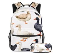 VAPOKF Juego de mochila escolar con diseño de patos indios y negros y blancos para adolescentes, niñas, niños, mochila para estudiantes, mochila con estuche para lápices para primaria, secundaria