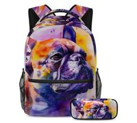 VAPOKF Juego de mochila escolar con diseño de perro francés en acuarela para adolescentes, niñas, niños, mochila para estudiantes con estuche para lápices para primaria, secundaria, escuela secundaria