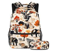 VAPOKF Juego de mochila escolar de animales salvajes africanos antiguos para adolescentes, niñas, niños, mochila para estudiantes, mochila con estuche para lápices para primaria, secundaria, escuela