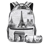VAPOKF Juego de mochila escolar de arquitectura famosa de Francia para adolescentes, niñas, niños, mochila para estudiantes, mochila con estuche para lápices para primaria, secundaria, secundaria y