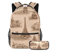 VAPOKF Juego de mochila escolar de arquitectura vintage de Francia para adolescentes, niñas, niños, mochila para estudiantes, mochila con estuche para lápices para primaria, secundaria, secundaria y