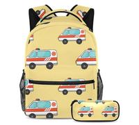 VAPOKF Juego de mochila escolar de coches de emergencia para adolescentes, niñas, niños, mochila para estudiantes, mochila con estuche para lápices para primaria, secundaria, secundaria y secundaria,