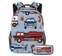 VAPOKF Juego de mochila escolar de emergencia para coche de policía, camión de bomberos, avión, para adolescentes, niñas, niños, estudiantes, mochila con estuche para lápices para primaria,