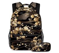 VAPOKF Juego de mochila escolar de lujo con ramas de cerezo dorado japonés, para adolescentes, niñas, niños, estudiantes, mochila con estuche para lápices para primaria, secundaria, secundaria y