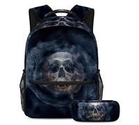 VAPOKF Juego de mochila escolar para adolescentes y niñas, mochila con estuche para lápices para la escuela, calavera espeluznante con humo, multicolor, Talla única, Juegos de mochilas escolares