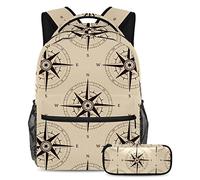 VAPOKF Juego de mochila escolar para adolescentes y niños, mochila con estuche para lápices para la escuela, brújula náutica, multicolor, Talla única, Juegos de mochilas escolares