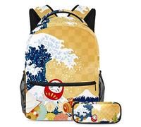 VAPOKF Juego de mochila escolar para adolescentes y niños, mochila con estuche para lápices para la escuela, cultura japonesa, multicolor, Talla única, Juegos de mochilas escolares