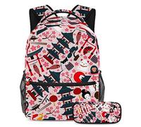 VAPOKF Juego de mochila escolar para adolescentes y niños, mochila con estuche para lápices para la escuela, símbolos de la cultura japonesa, multicolor, Talla única, Juegos de mochilas escolares