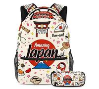VAPOKF Juego de mochila escolar para adolescentes y niños, mochila para estudiantes con estuche para lápices para la escuela, cultura japonesa de garabatos, multicolor, Talla única, Juegos de mochilas