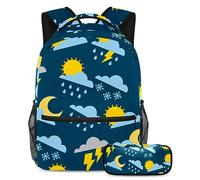 VAPOKF Juego de mochila escolar para adolescentes y niños, mochila para estudiantes con estuche para lápices para la escuela, patrón climático, multicolor, Talla única, Juegos de mochilas escolares