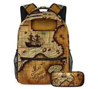 VAPOKF Juego de mochila escolar para adolescentes y niños, mochila para estudiantes con estuche para lápices para la escuela - Map Treasure Island, multicolor, Talla única, Juegos de mochilas