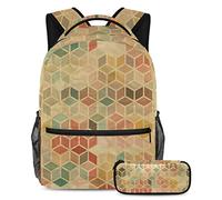 VAPOKF Juego de mochila escolar para adolescentes y niños, mochila para estudiantes con estuche para lápices para la escuela, hermoso rombo hexagonal, multicolor, Talla única, Juegos de mochilas