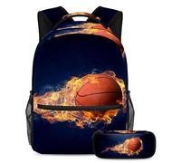VAPOKF Juego de mochila escolar para adolescentes y niños, mochila para estudiantes con estuche para lápices para la escuela, béisbol de fuego con humo, multicolor, Talla única, Juegos de mochilas