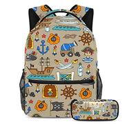 VAPOKF Juego de mochila escolar para adolescentes y niños, mochila para estudiantes con estuche para lápices para la escuela, brújula de ancla náutica, multicolor, Talla única, Juegos de mochilas
