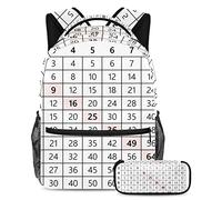 VAPOKF Juego de mochila escolar para adolescentes y niños, mochila para estudiantes con estuche para lápices para la escuela, tablas de multiplicar matemáticas, multicolor, Talla única, Juegos de