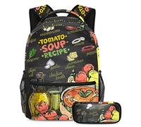 VAPOKF Juego de mochila escolar para adolescentes y niños, mochila para estudiantes con estuche para lápices para la escuela, menú de recetas de sopa de tomate, diseño de pizarra, multicolor, Talla