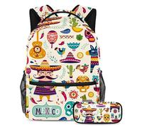VAPOKF Juego de mochila escolar para adolescentes y niños, mochila para estudiantes con estuche para lápices para la escuela, cultura mexicana, multicolor, Talla única, Juegos de mochilas escolares