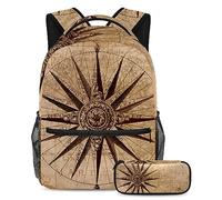 VAPOKF Juego de mochila escolar para adolescentes y niños, mochila para estudiantes con estuche para lápices para la escuela, brújula vintage, mapa náutico antiguo, multicolor, Talla única, Juegos de