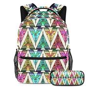 VAPOKF Juego de mochila escolar para adolescentes y niños, mochila para estudiantes con estuche para lápices para la escuela, patrón bohemio Tipi, multicolor, Talla única, Juegos de mochilas escolares
