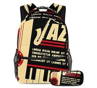 VAPOKF Juego de mochila escolar para adolescentes y niños, mochila para estudiantes con estuche para lápices para la escuela, saxofón retro del día internacional del jazz, multicolor, Talla única,
