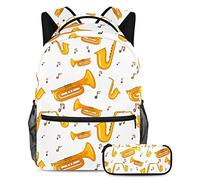VAPOKF Juego de mochila escolar para adolescentes y niños, mochila para estudiantes con estuche para lápices para la escuela, patrón de saxofón, multicolor, Talla única, Juegos de mochilas escolares