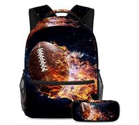 VAPOKF Juego de mochila escolar para adolescentes y niños, mochila para estudiantes con estuche para lápices para la escuela, fútbol americano con humo de fuego, multicolor, Talla única, Juegos de