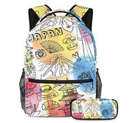 VAPOKF Juego de mochila escolar para adolescentes y niños, mochila para estudiantes con estuche para lápices para la escuela - Doodle de cultura japonesa, multicolor, Talla única, Juegos de mochilas