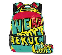 VAPOKF Juego de mochila escolar para adolescentes y niños, mochila para estudiantes con estuche para lápices para la escuela - We are Heroes, multicolor, Talla única, Juegos de mochilas escolares