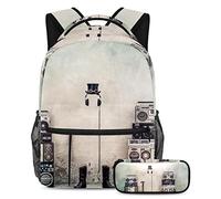 VAPOKF Juego de mochila escolar para adolescentes y niños, mochila para estudiantes con estuche para lápices para la escuela, patrón de radio antigua, multicolor, Talla única, Juegos de mochilas