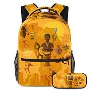 VAPOKF Juego de mochila escolar para adolescentes y niños, mochila para estudiantes con estuche para lápices para la escuela, cultura y mapa de tribus africanas, multicolor, Talla única, Juegos de