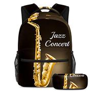 VAPOKF Juego de mochila escolar para adolescentes y niños, mochila para estudiantes con estuche para lápices para la escuela, un concierto de jazz de saxofón, multicolor, Talla única, Juegos de